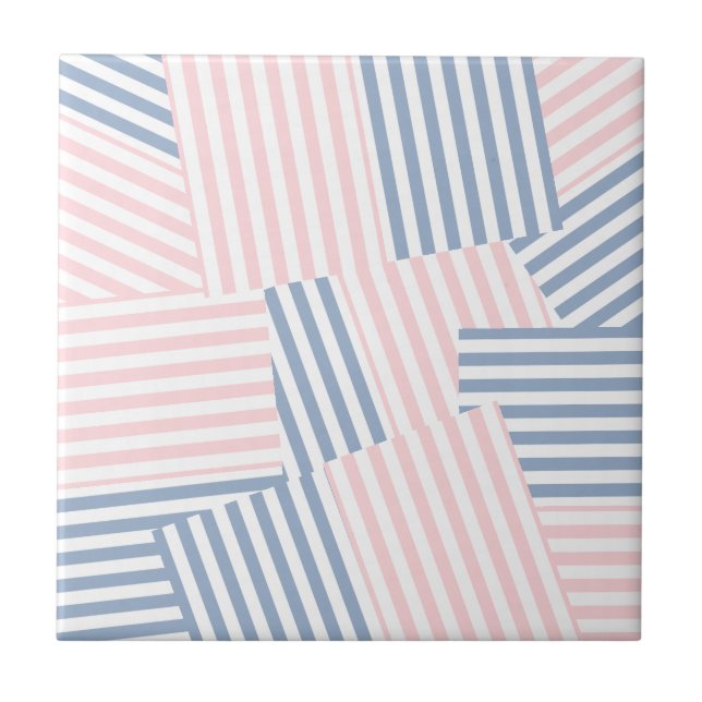 Ceramic Tile Pink & Blue Stripe  (Front)