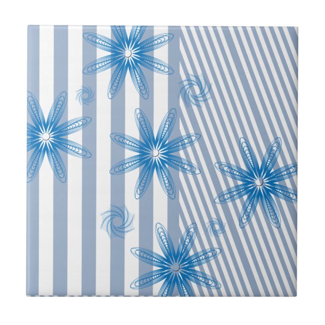 Ceramic Tile Pink & Blue Stripe Stars (Front)