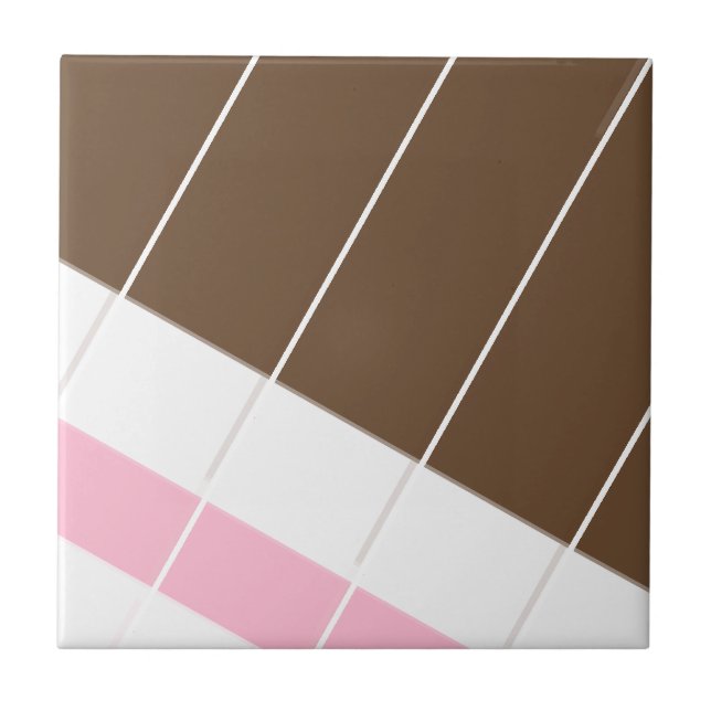 Ceramic Tile Pink Brown White Stripe (Front)