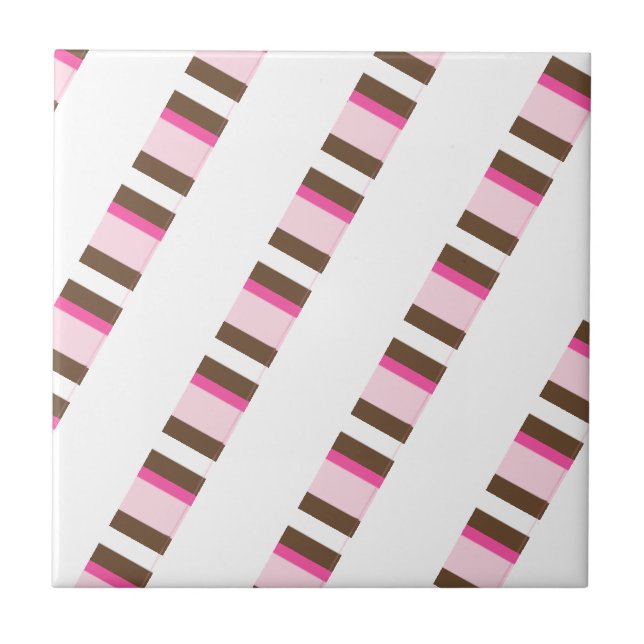 Ceramic Tile Pink Brown White Stripe (Front)