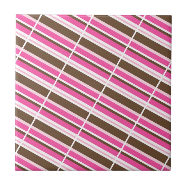 Ceramic Tile Pink Brown White Stripe (Front)