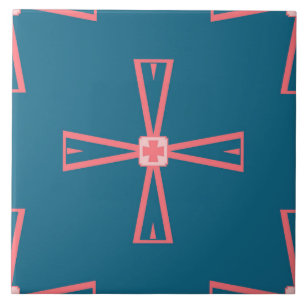 Ceramic Tile- Pink on Blue Tiled Pattern Tile