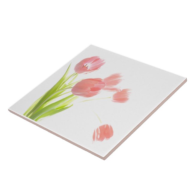 Ceramic tile Pink Tulip  flower Retr trivet or box (Side)
