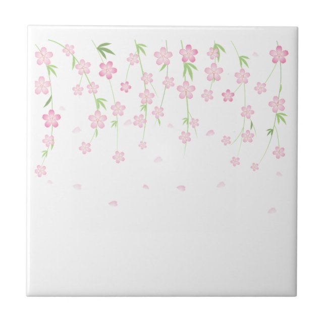 Ceramic Tile Pink & White Flowers Floral  (Front)
