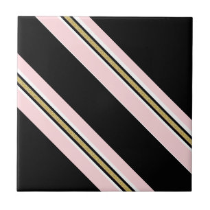 Ceramic Tile Pink & White Gold Black Stripe