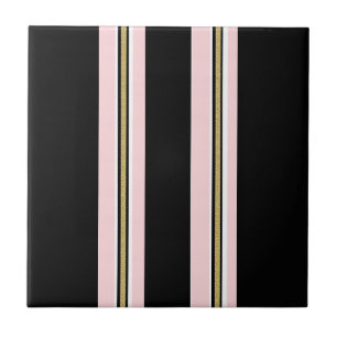 Ceramic Tile Pink & White Gold Black Stripe