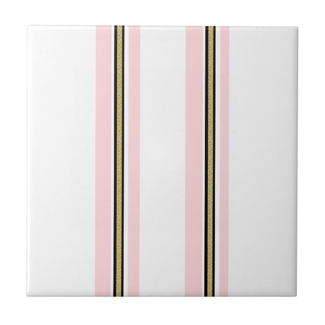 Ceramic Tile Pink & White Gold Black Stripe  (Front)