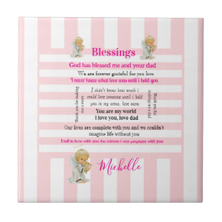 Ceramic Tile Pink & White Stripe Blessings