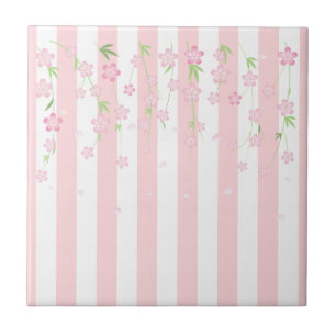 Ceramic Tile Pink & White Stripe Flowers Floral