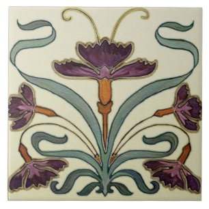 Ceramic Tile - Purple Floral Art Nouveau