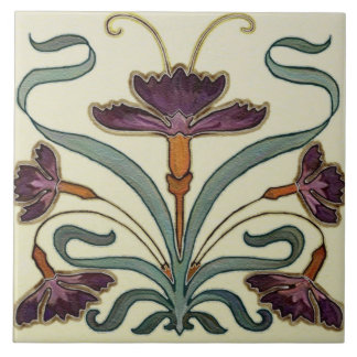 Ceramic Tile - Purple Floral Art Nouveau