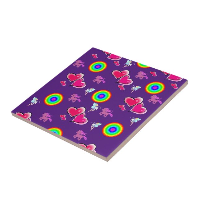 Ceramic Tile Purple Pink Hearts (Side)