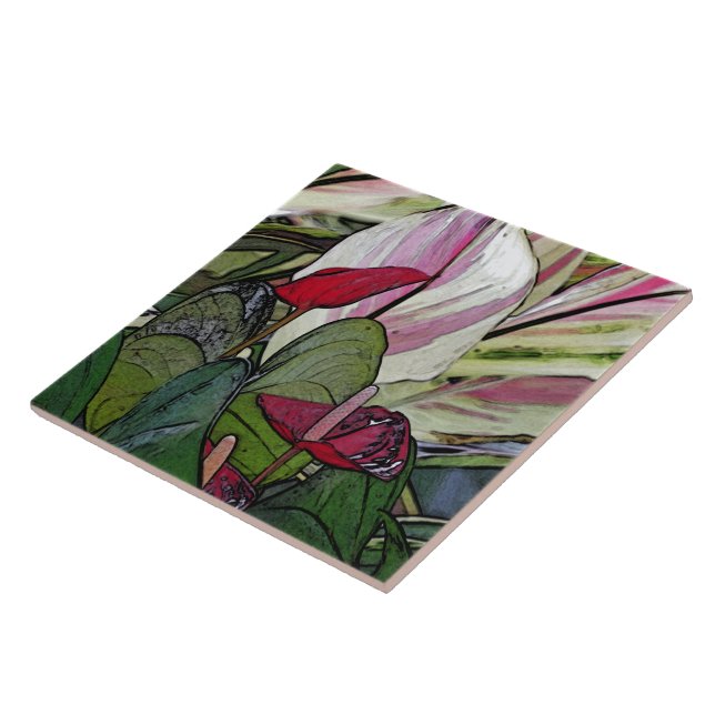 CERAMIC TILE, "RED ANTHURIUM" TILE (Side)