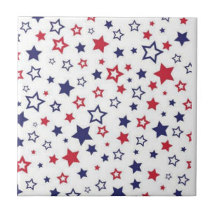 Ceramic Tile Red Blue & White Stripe Square