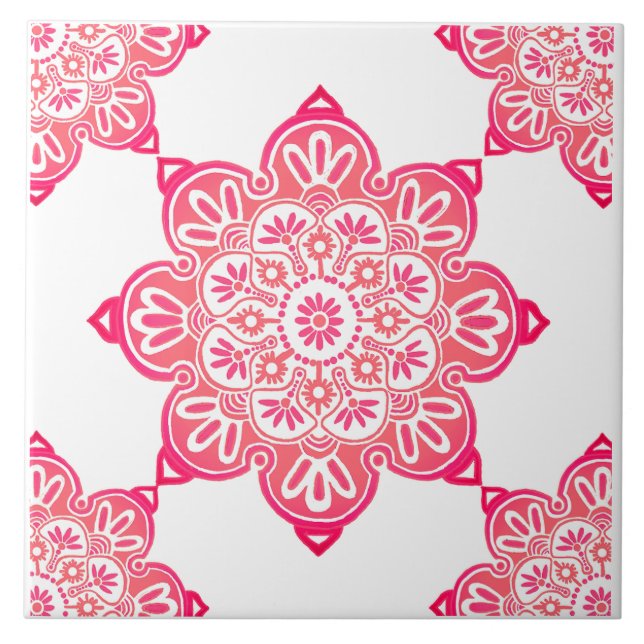 Ceramic tile red medallions kitchen backsplash (Front)