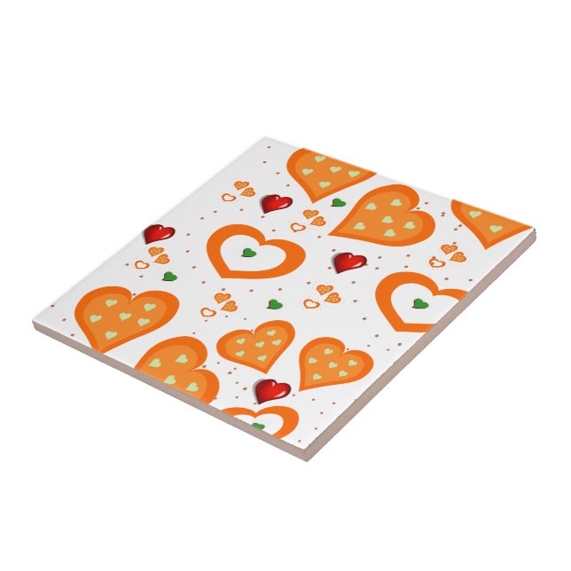 Ceramic Tile Red Orange Hearts (Side)