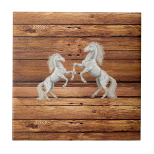 Ceramic Tile Rustic Wood Orange Horses Country 