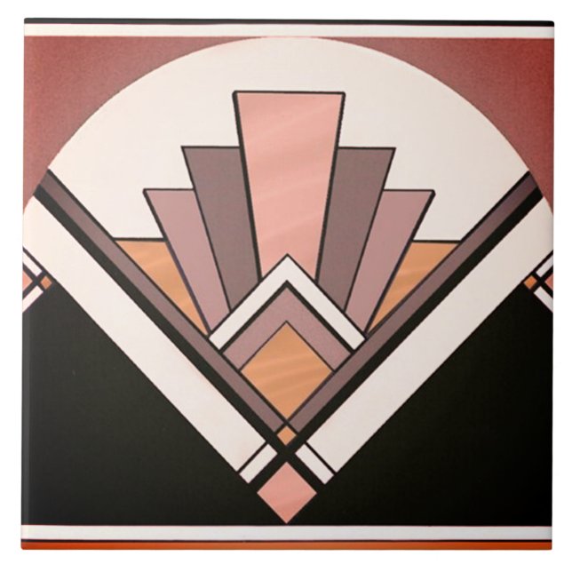 Ceramic Tile - Sangria Art Deco Fan Design (Front)