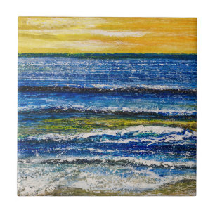 Ceramic Tile - Seaside Sunset And Sea Waves