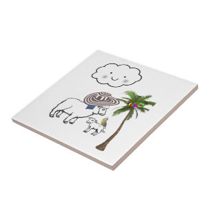 Ceramic Tile, Sheep, Clouds, Palm Tree Tile