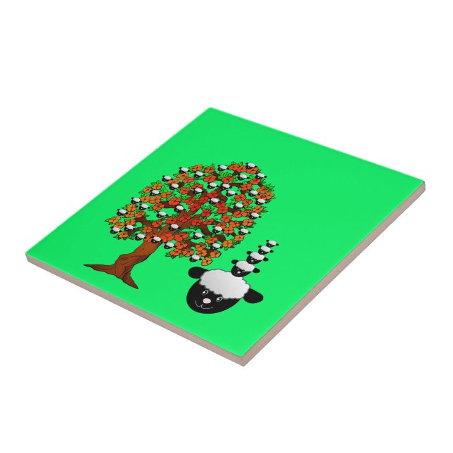 Ceramic Tile Sheep Tree Green (Side)