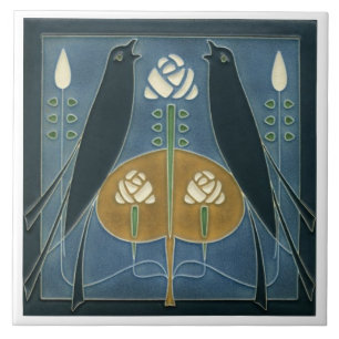 Ceramic Tile - Songbird Art Nouveau Floral White