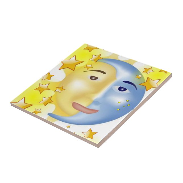 Ceramic Tile Sun Moon Yellow Stars (Side)