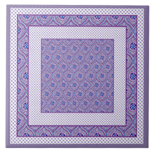 Ceramic Tile, Trivet Mauve and White Ogees, Polkas