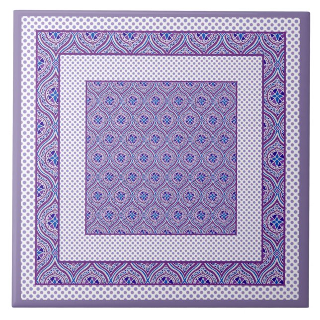 Ceramic Tile, Trivet Mauve and White Ogees, Polkas (Front)