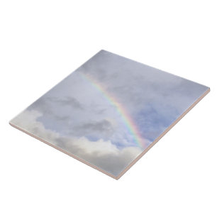 CERAMIC TILE/TRIVET, "RAINBOW IN THE CLOUDS" TILE