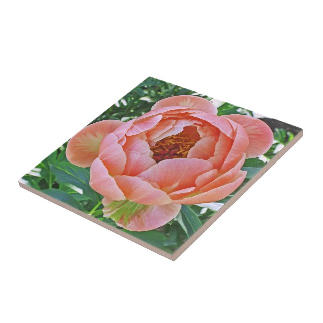 CERAMIC TILE/TRIVET WITH PINK PEONY TILE (Side)