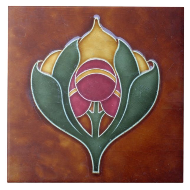 Ceramic Tile - Unique Vintage Floral Art Nouveau (Front)