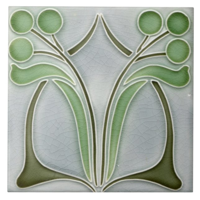 Ceramic Tile - Vintage Art Nouveau Green Grey (Front)