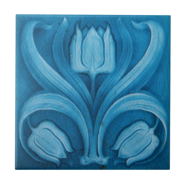 Ceramic Tile - Vintage Blue Tulips Art Nouveau  (Front)