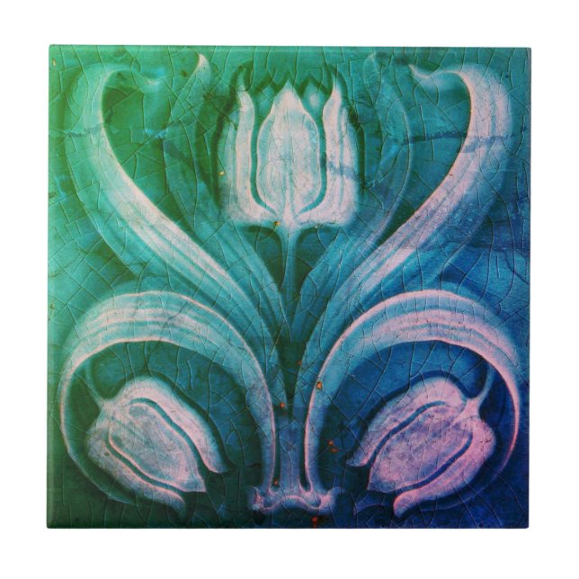 Ceramic Tile Vintage Multi Coloured Art Nouveau  (Front)