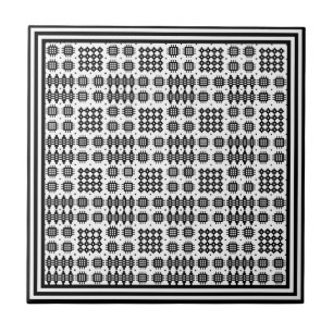 Ceramic Tile: Welsh Tapestry Pattern, Black, White Tile