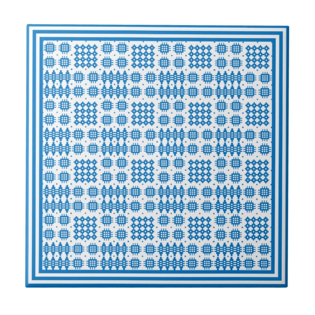 Ceramic Tile: Welsh Tapestry Pattern, Bright Blue Tile (Front)