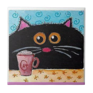 Ceramic Tile Whimsical Cat Coffee Cup