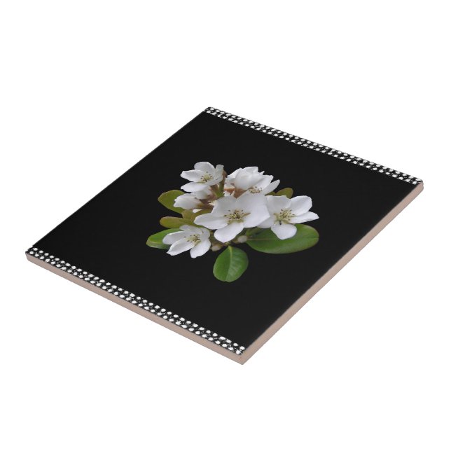 Ceramic Tile White and Black Floral (Side)