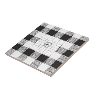 Ceramic Tile White and Black Plaid Love