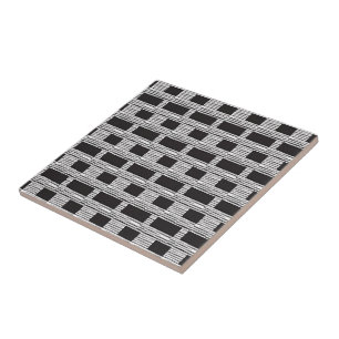 Ceramic Tile White and Black Plaid Square