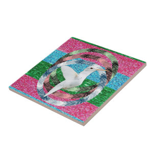 Ceramic Tile White Bird Circular
