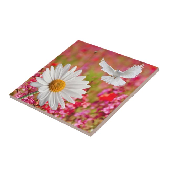 Ceramic Tile White Daisy Dove Floral (Side)