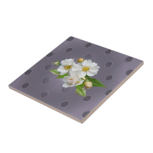 Ceramic Tile White Floral Grey
