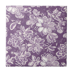 Ceramic Tile with a Purple Floral Pattern