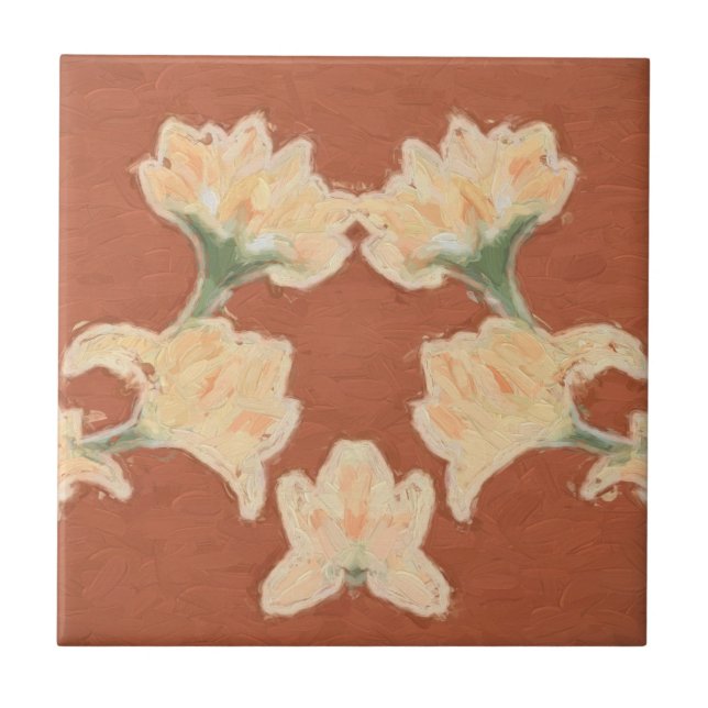 Ceramic Tile with Art Nouveau Lotus Flowers (Front)