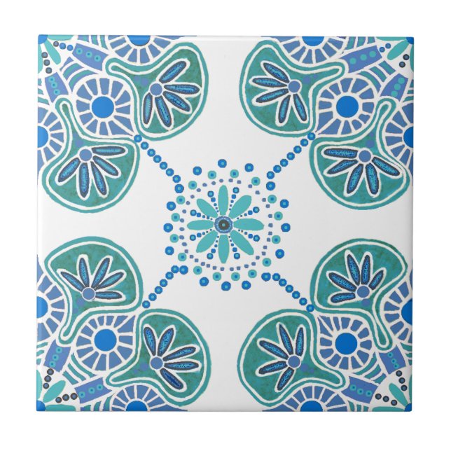Ceramic Tile with blue and green pattern (Front)