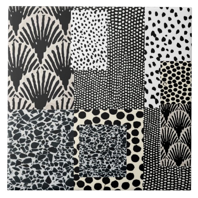 ceramic tile with bold black and white design (Front)