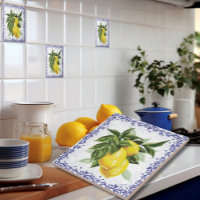 Ceramic Tile with Lemons Blue Toile
