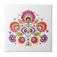 Ceramic tile with polish pattern folk